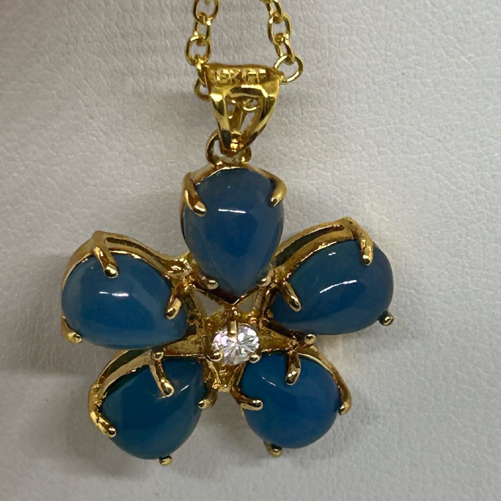 Designer 18K Gold Plated Blue Chalcedony Pendant Necklace - Picture 2 of 5